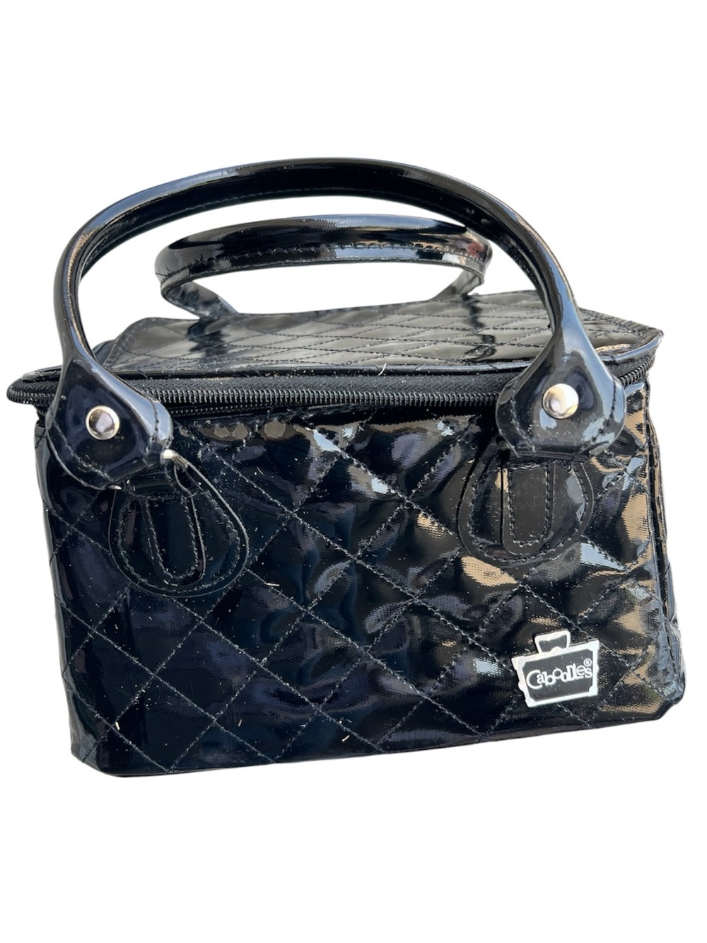 Caboodles Black Quilted Patent Cosmetic Train Case